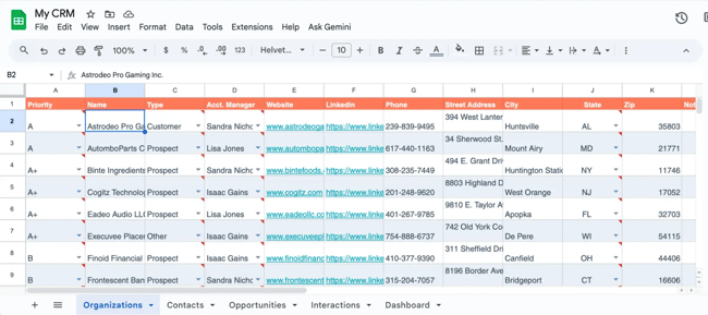 add companies to google sheets crm